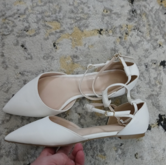 White Ankle Strap Flats - Picture 2 of 6